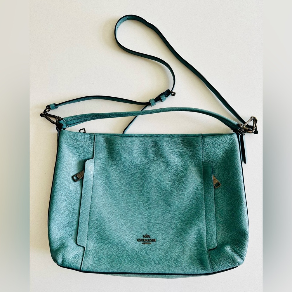 Coach Scout Hobo Bag - Pebbled Leather Crossbody Bag - blue with gunmetal